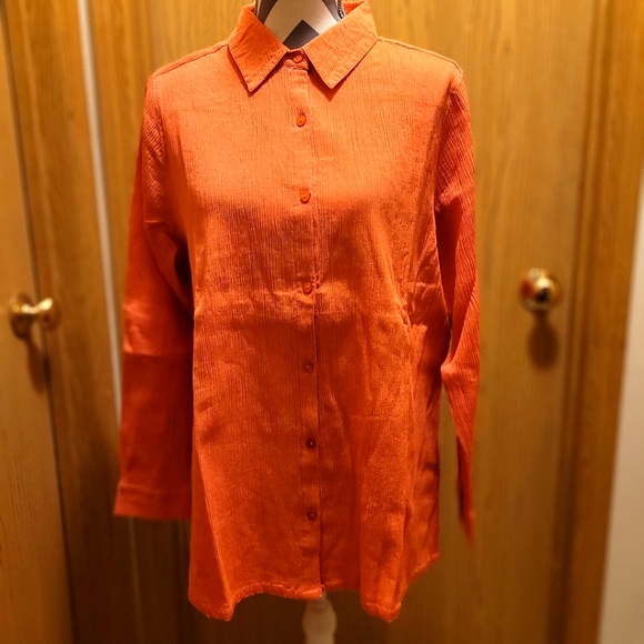 Appleseed's Tops Nwt Orange Button Down Shirt By Appleseeds Sz L
